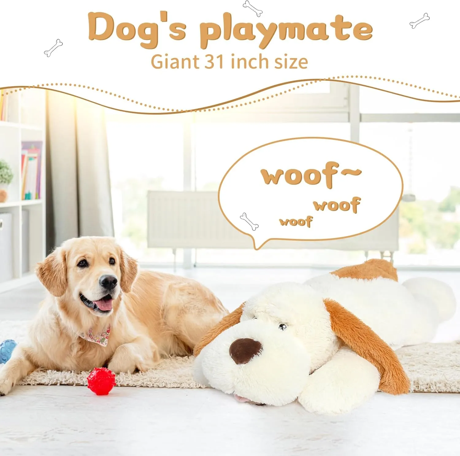 MorisMos Giant Dog Stuffed Animals, 31inch Large Dog Plush Big Puppy Pillow Toy for Kids, Girls, Boys, White