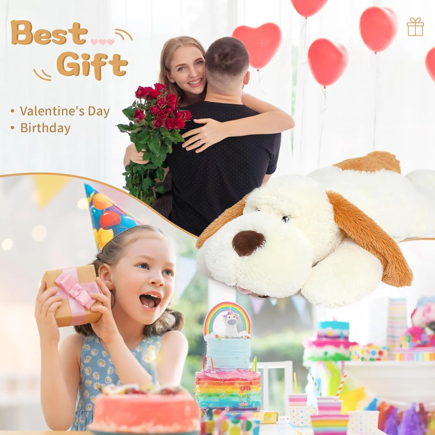MorisMos Giant Dog Stuffed Animals, 31inch Large Dog Plush Big Puppy Pillow Toy for Kids, Girls, Boys, White