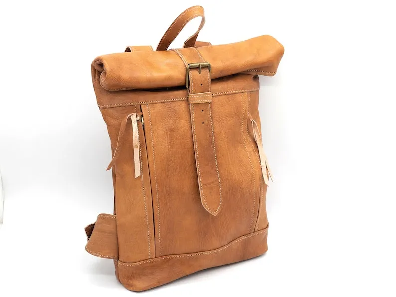 Moroccan Rolltop Leather Backpack - Travel Unisex Rucksack