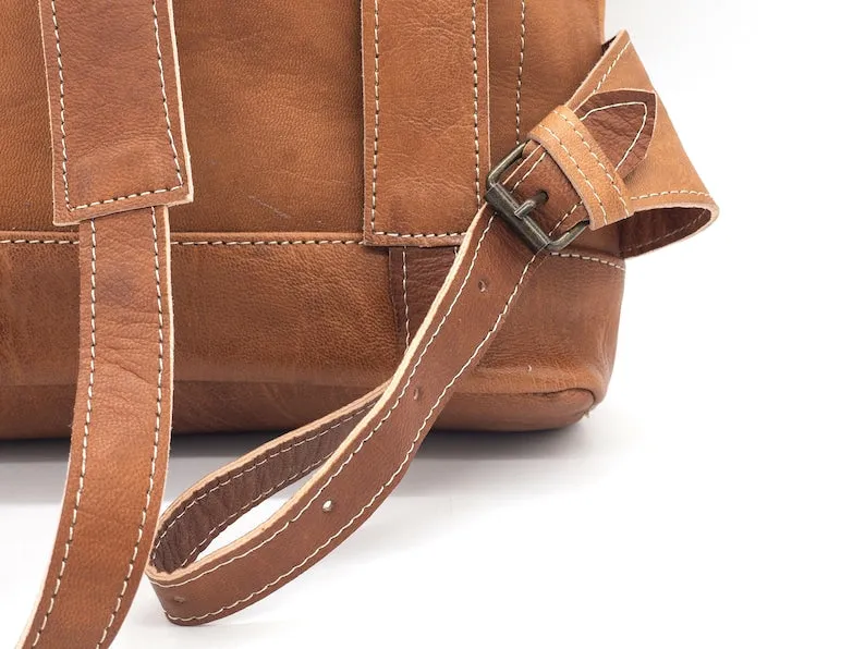 Moroccan Rolltop Leather Backpack - Travel Unisex Rucksack
