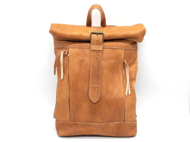 Moroccan Rolltop Leather Backpack - Travel Unisex Rucksack