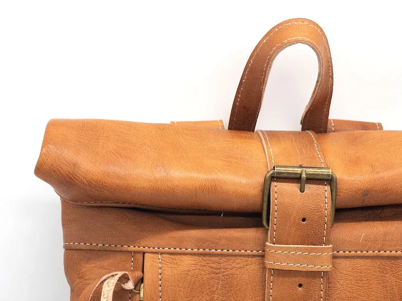 Moroccan Rolltop Leather Backpack - Travel Unisex Rucksack