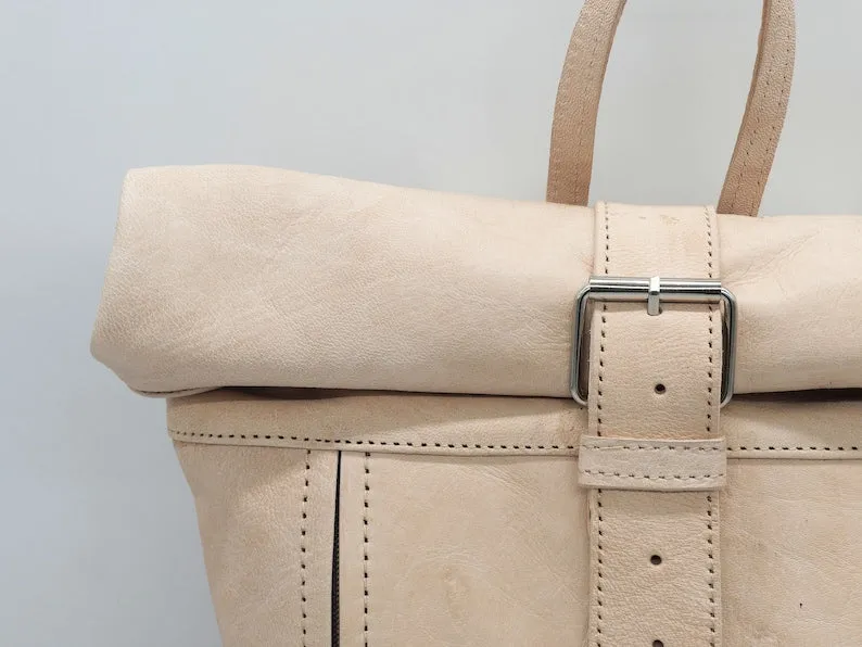 Moroccan Rolltop Leather Backpack - Travel Unisex Rucksack