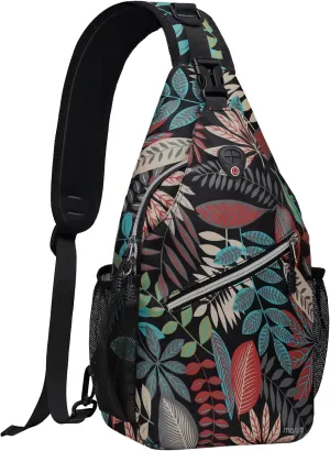 MOSISO Sling Backpack, Multipurpose Travel Hiking Daypack Rope Crossbody Shoulder Bag, Creative Plant Leaves
