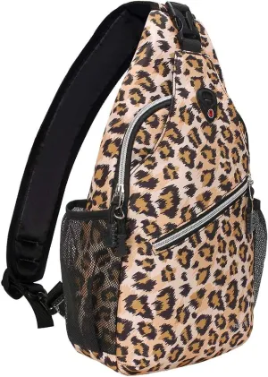 MOSISO Sling Backpack,Travel Hiking Daypack Leopard Print Rope Crossbody Bag