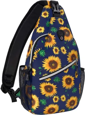 MOSISO Sling Backpack,Travel Hiking Daypack Sunflower Rope Crossbody Shoulder Bag