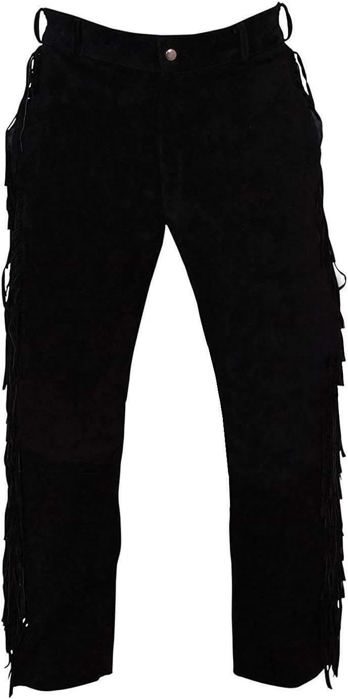 Mount Helicon Men's Native American Buckskin/Deerskin Suede Leather Pant Fringes Red Indian Cowboy Reenactment Mountain Man