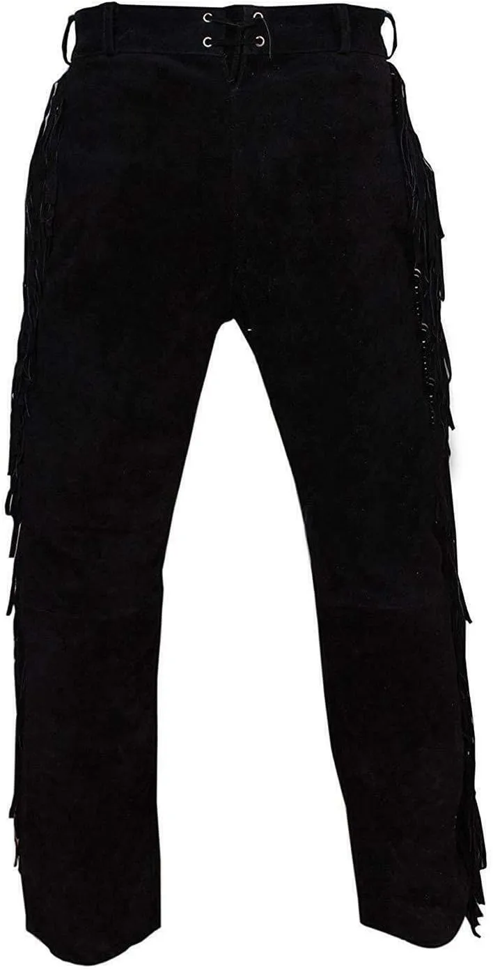 Mount Helicon Men's Native American Buckskin/Deerskin Suede Leather Pant Fringes Red Indian Cowboy Reenactment Mountain Man