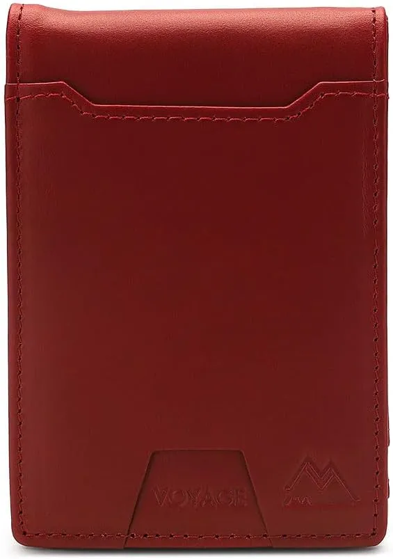 Mountain Voyage Co Leather Wallet - RFID-Blocking Genuine Vintage Leather Bi-Fold Card Holder with Money Clip and Gift Box (Merlot Red)