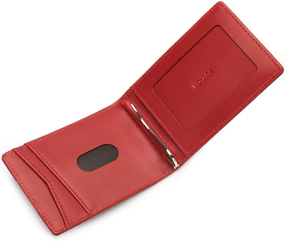 Mountain Voyage Co Leather Wallet - RFID-Blocking Genuine Vintage Leather Bi-Fold Card Holder with Money Clip and Gift Box (Merlot Red)