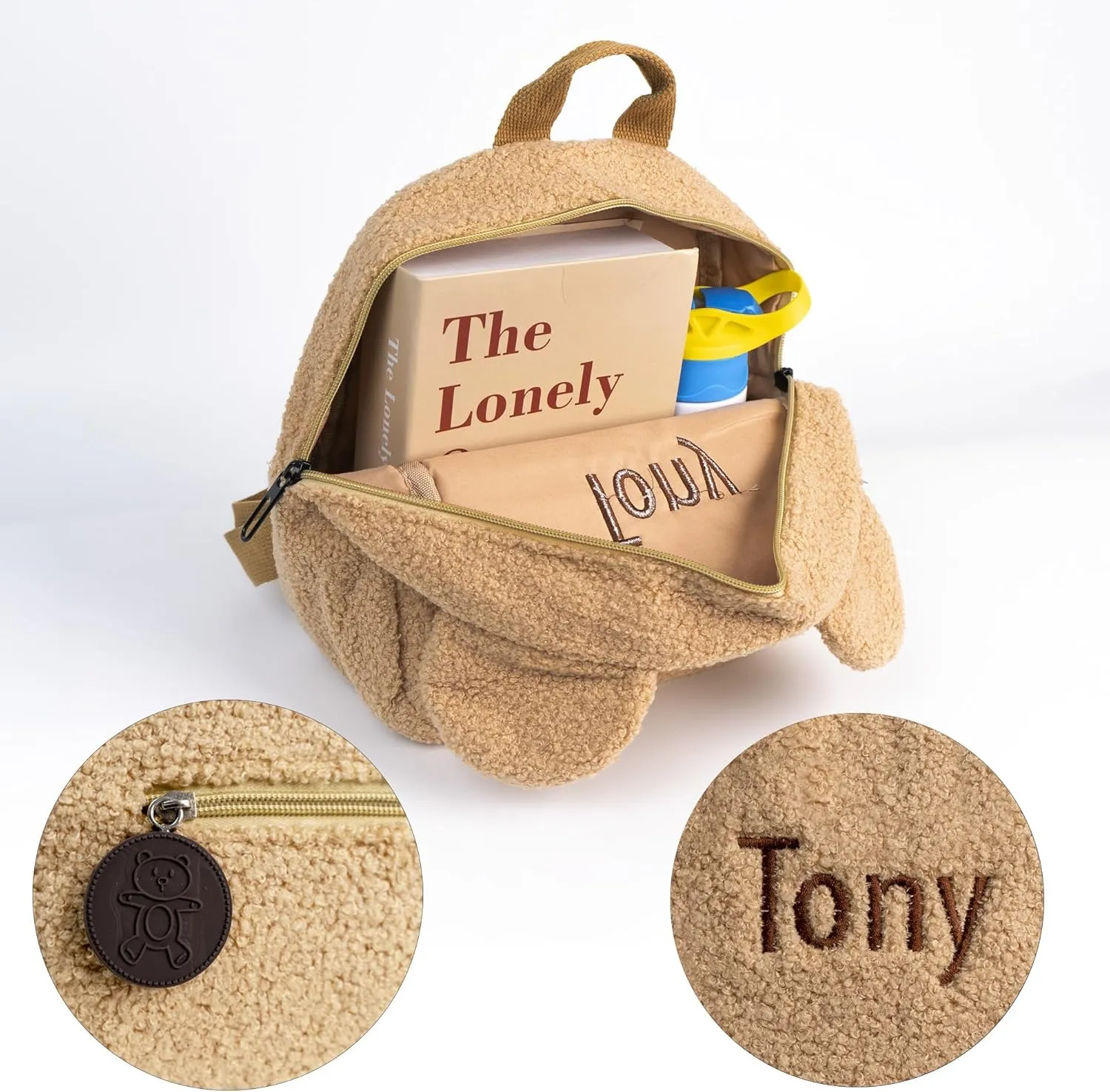 MT WORLD Plush Teddy Bear Backpack Personalized Cute Fuzzy Bear Ears Head Backpack Soft Fluffy Casual Sherpa Daypack Mini Shoulder Bag Purse Gifts (Khaki)