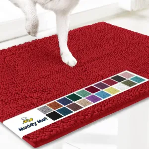 Muddy Mat® Shown on TV – Super Absorbent Microfiber Dog Door Mat for Muddy Paws, Non-Slip Washable Pet Rug, Quick Dry Chenille Entryway Carpet, Machine Washable Indoor Outdoor mat, Red 30"x19"