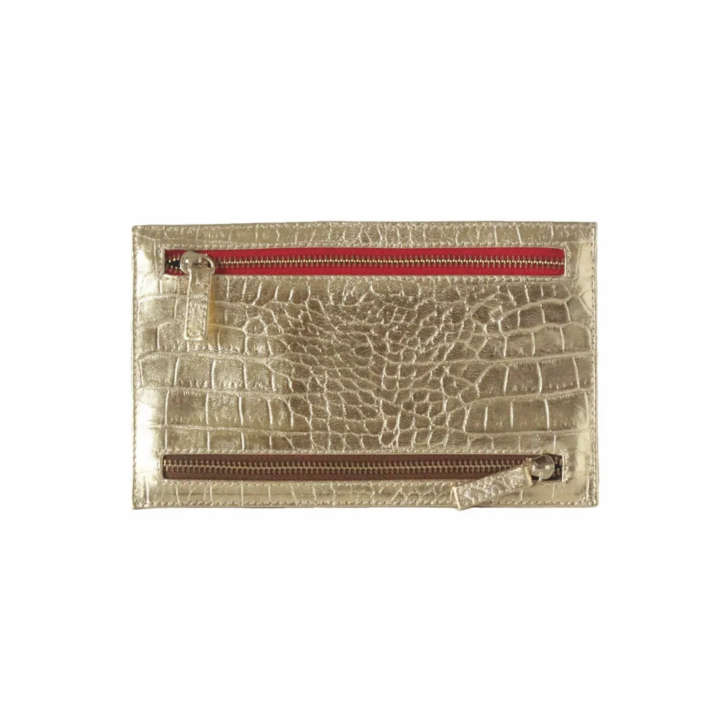 Multi Currency Croco Embossed Leather Wallet