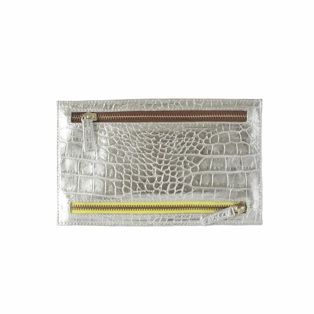 Multi Currency Croco Embossed Leather Wallet