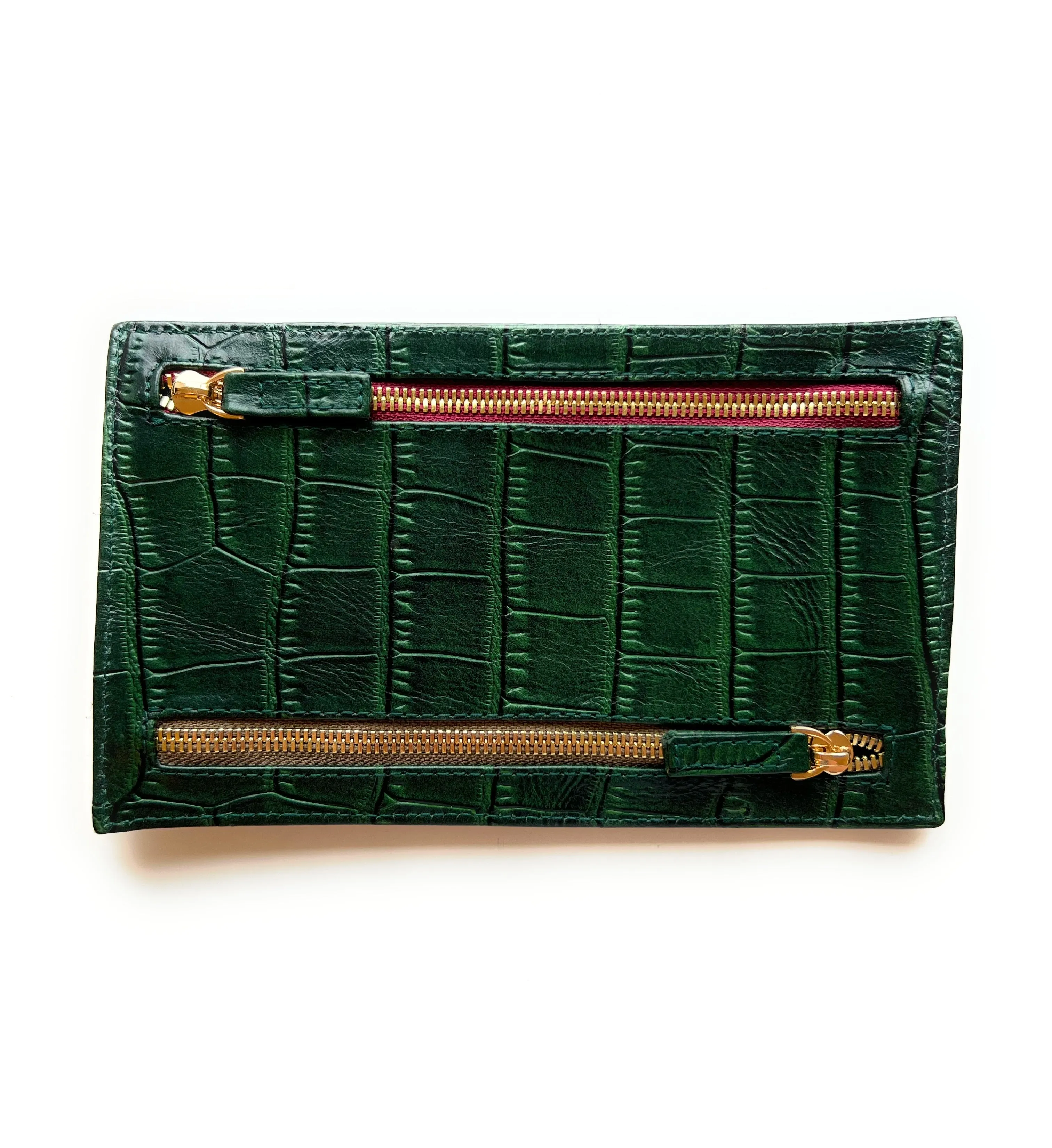 Multi Currency Croco Embossed Leather Wallet