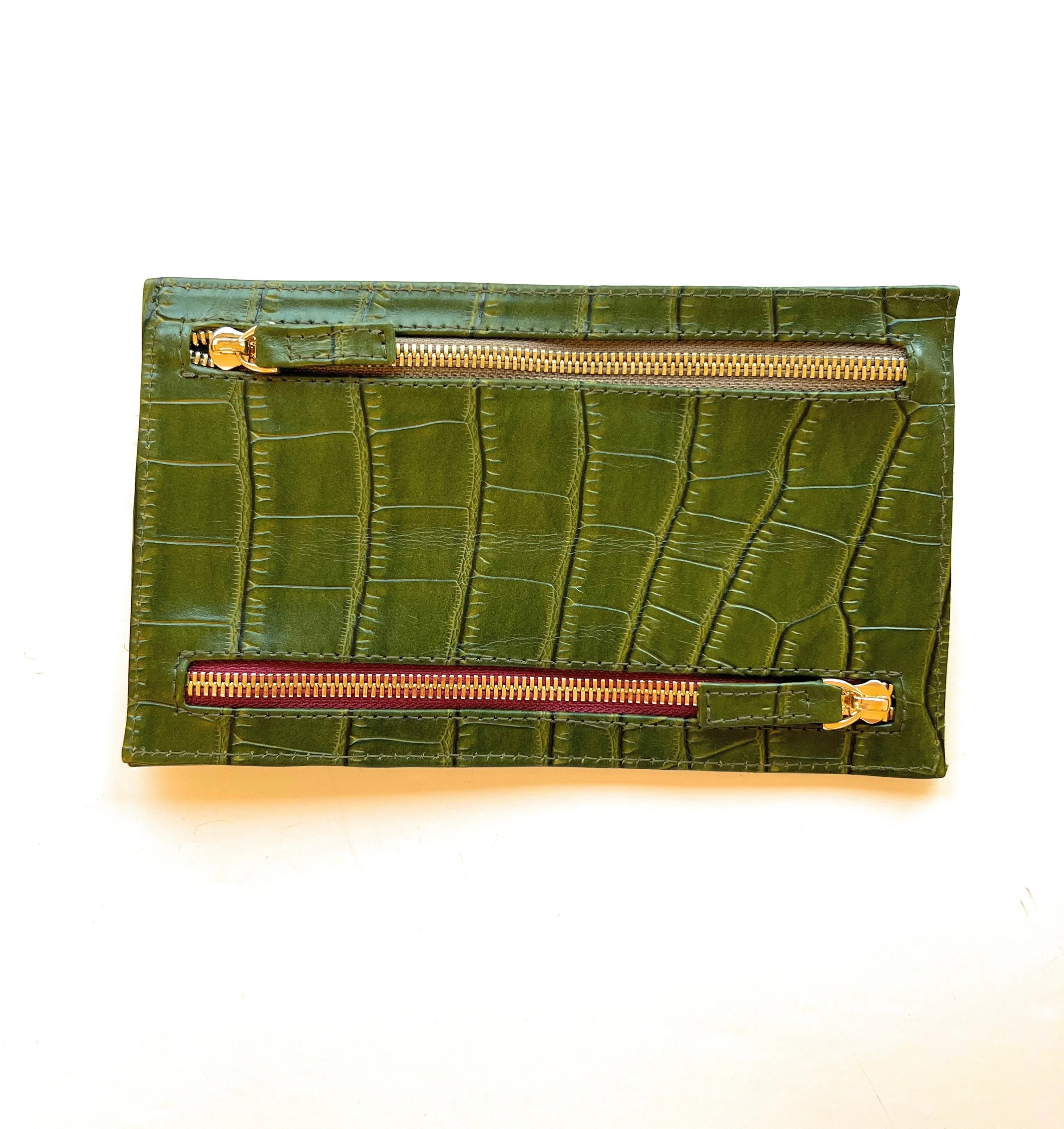 Multi Currency Croco Embossed Leather Wallet