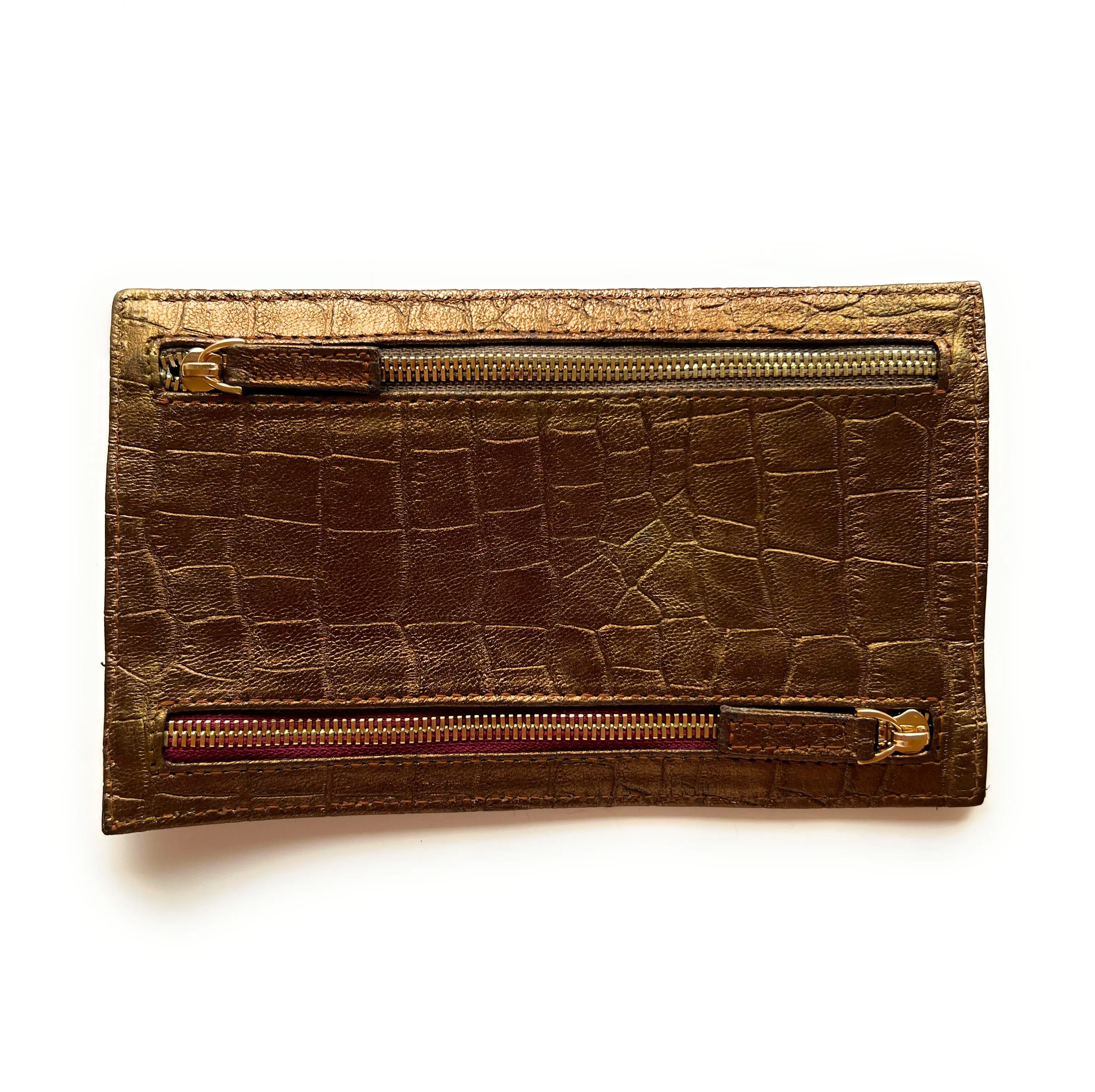 Multi Currency Croco Embossed Leather Wallet