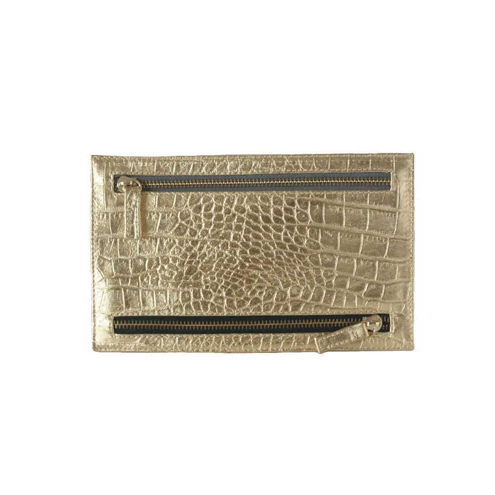 Multi Currency Croco Embossed Leather Wallet