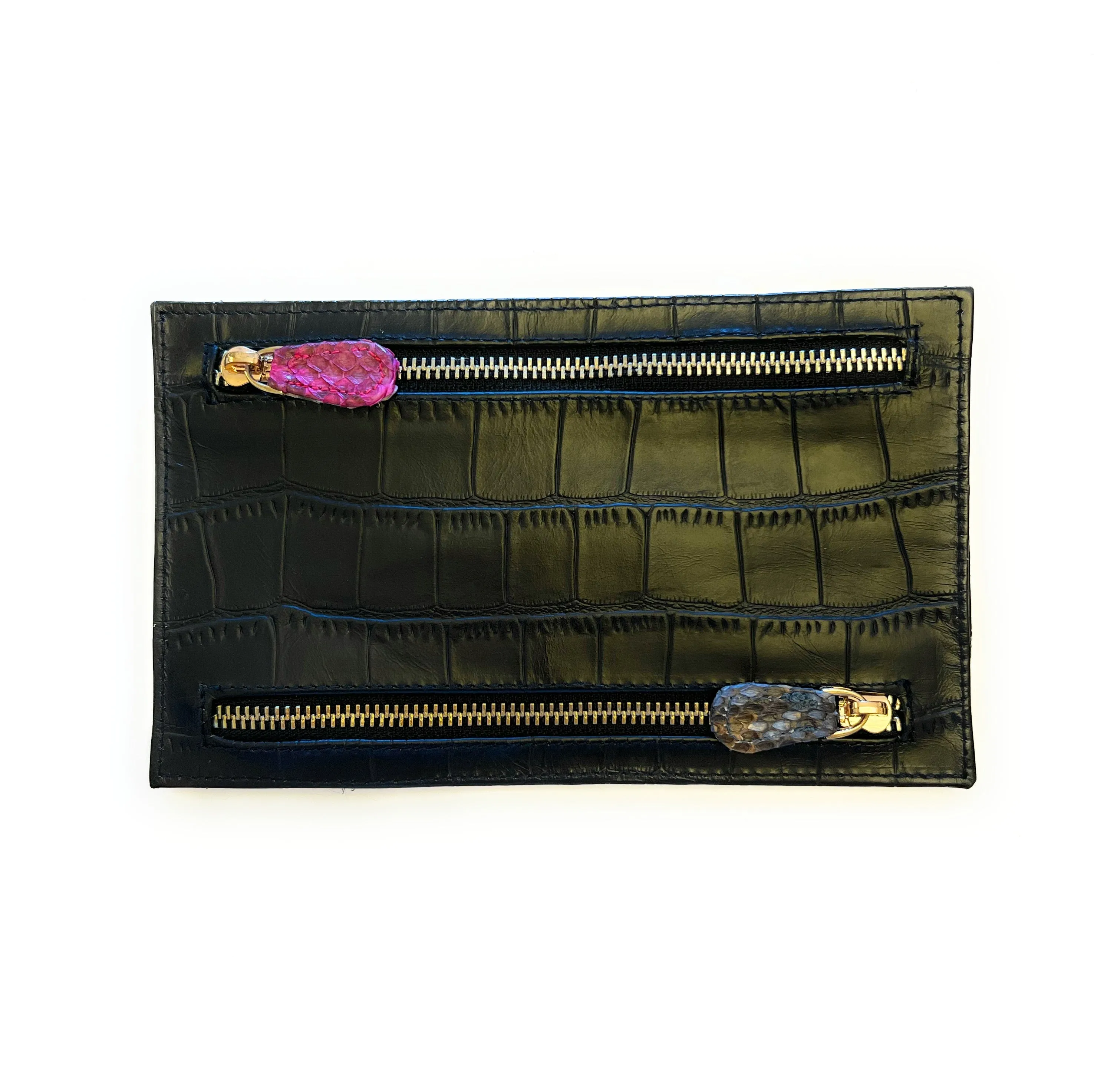 Multi Currency Croco Embossed Leather Wallet