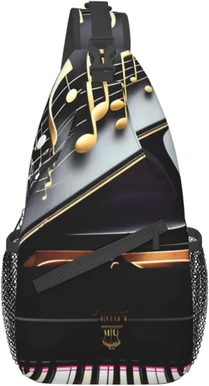 Music Note Pianos High Storage Capacity Chest Bag Diagonally Sling Backpack Crossbody Shoulder Bag For Men Women