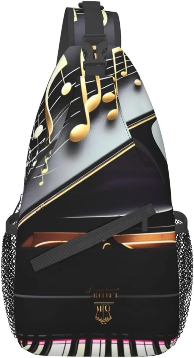 Music Note Pianos High Storage Capacity Chest Bag Diagonally Sling Backpack Crossbody Shoulder Bag For Men Women