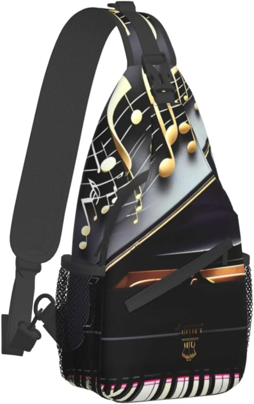 Music Note Pianos High Storage Capacity Chest Bag Diagonally Sling Backpack Crossbody Shoulder Bag For Men Women