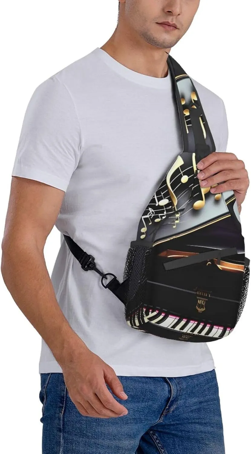 Music Note Pianos High Storage Capacity Chest Bag Diagonally Sling Backpack Crossbody Shoulder Bag For Men Women