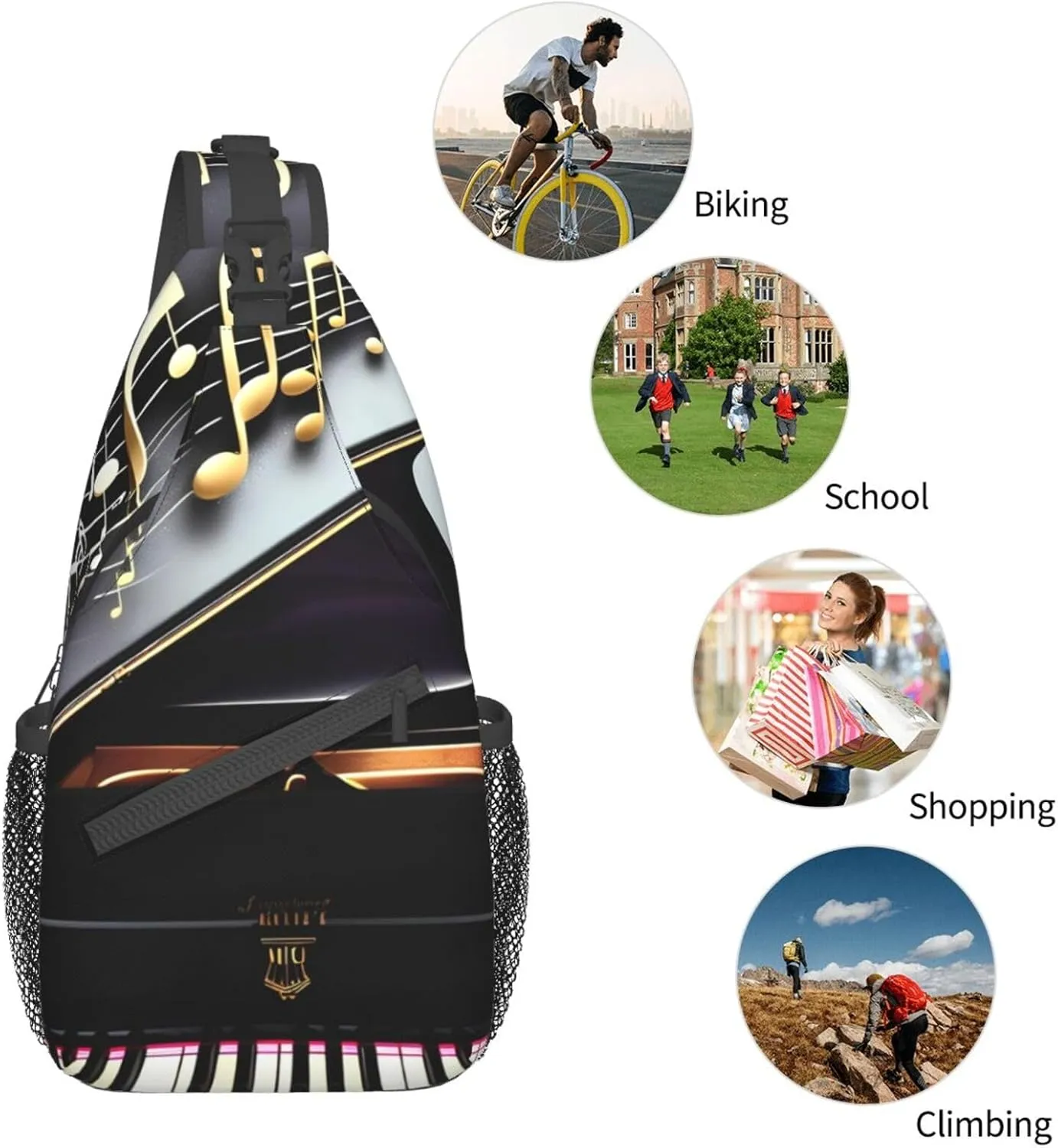 Music Note Pianos High Storage Capacity Chest Bag Diagonally Sling Backpack Crossbody Shoulder Bag For Men Women