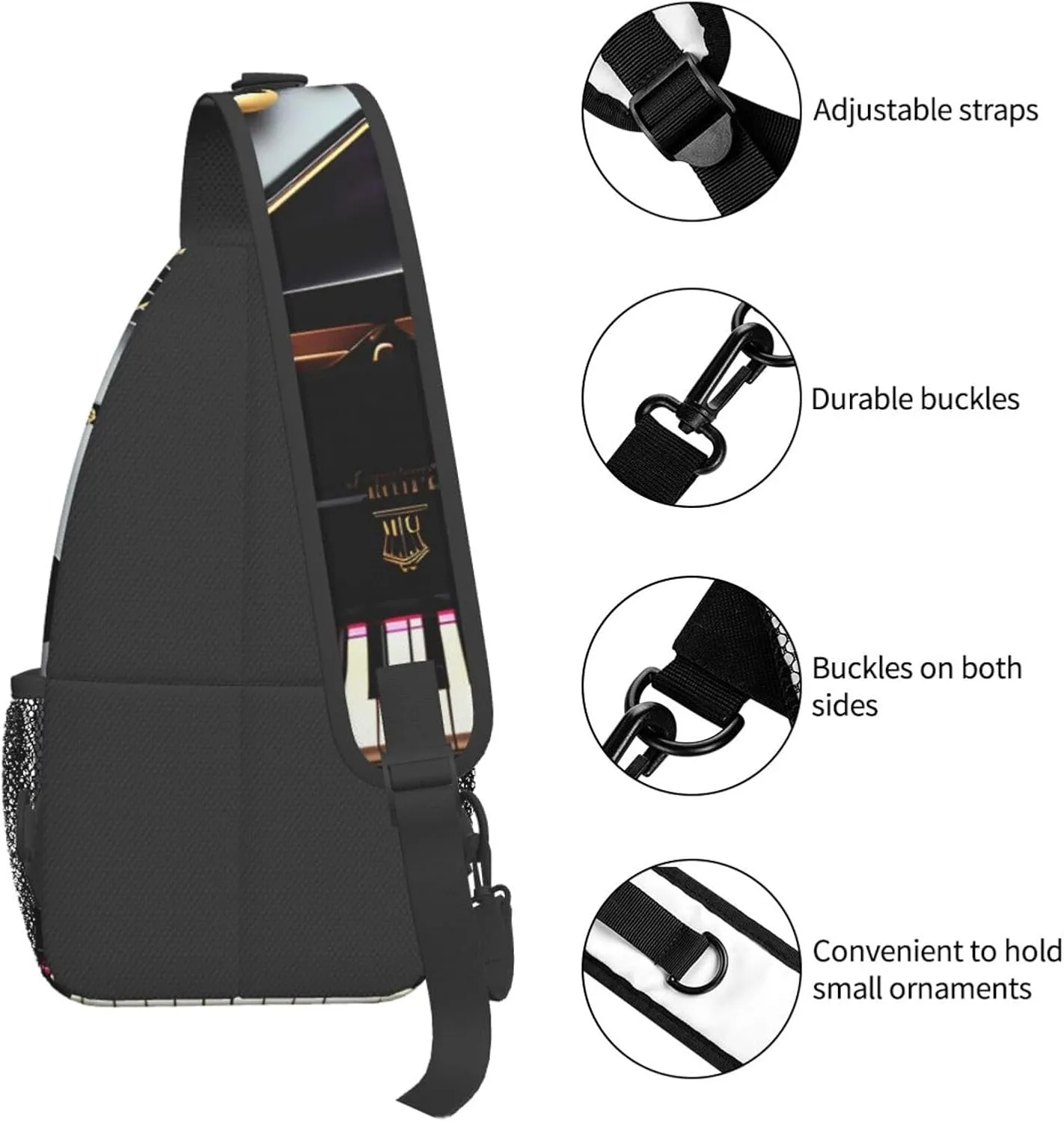 Music Note Pianos High Storage Capacity Chest Bag Diagonally Sling Backpack Crossbody Shoulder Bag For Men Women