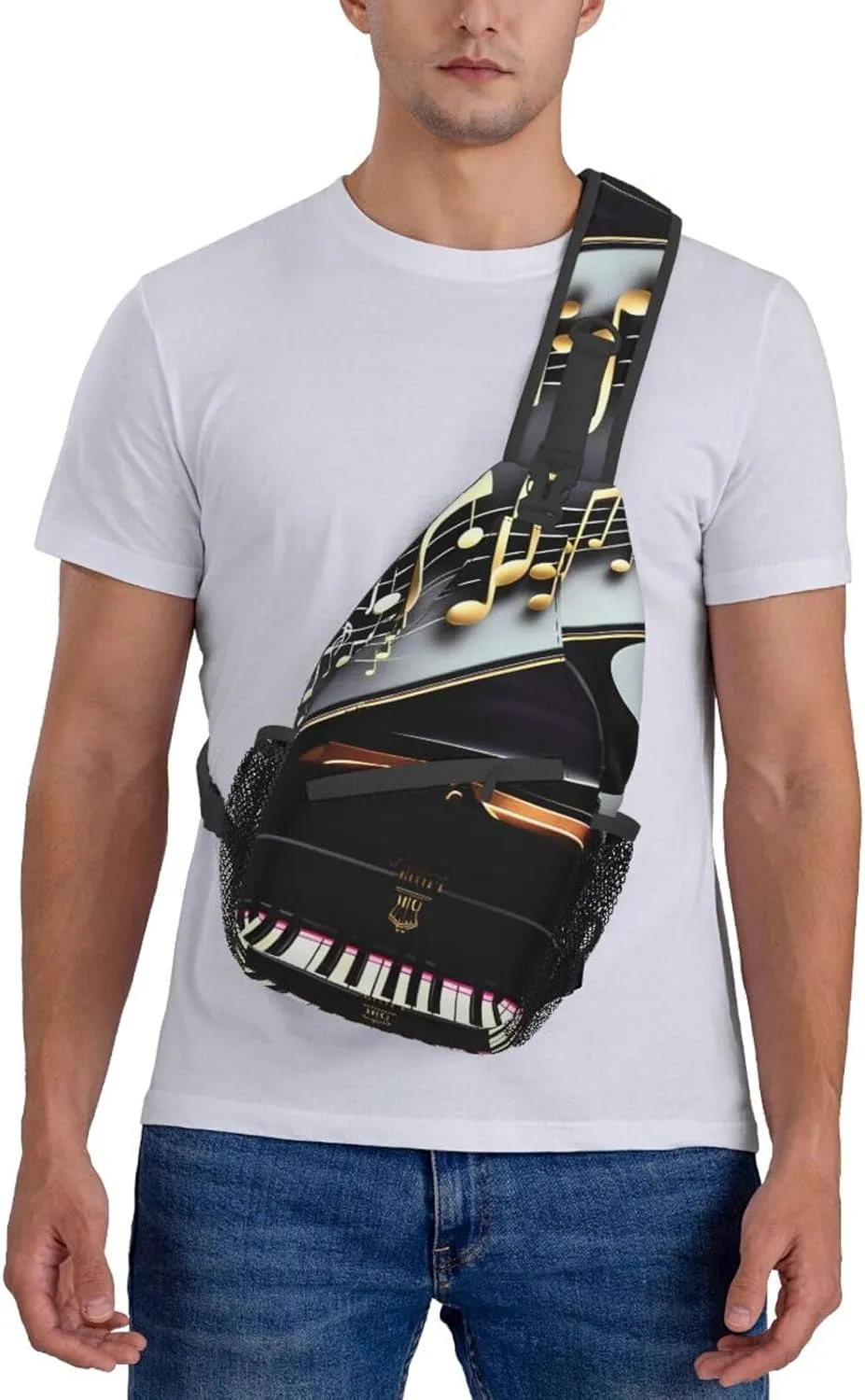 Music Note Pianos High Storage Capacity Chest Bag Diagonally Sling Backpack Crossbody Shoulder Bag For Men Women