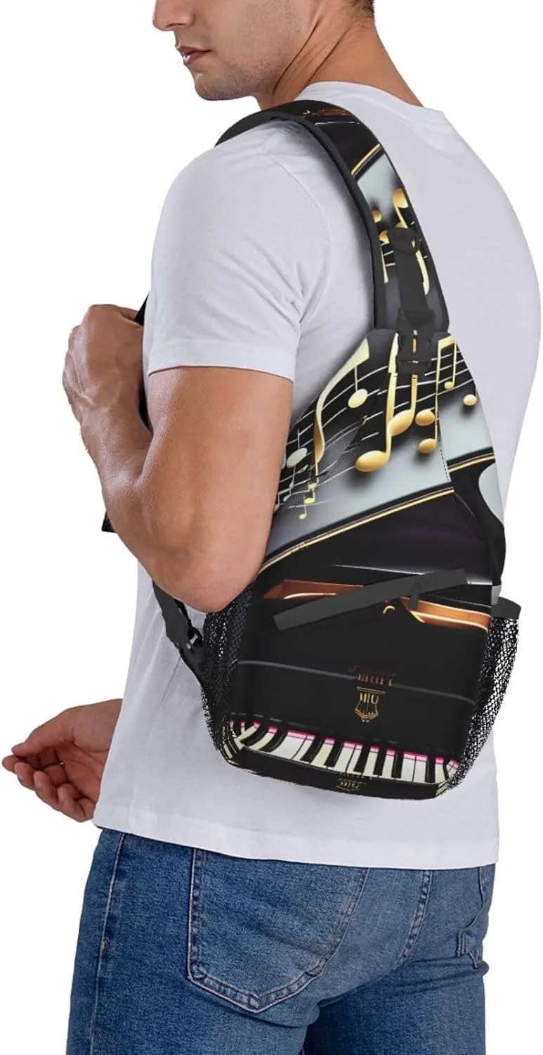 Music Note Pianos High Storage Capacity Chest Bag Diagonally Sling Backpack Crossbody Shoulder Bag For Men Women