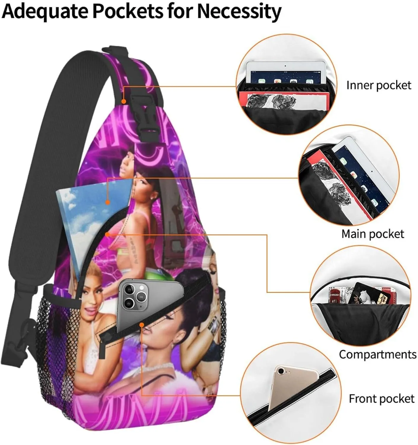 N-icki Minaj Crossbody Sling Backpack Sling Bag Multipurpose Travel Hiking Chest Bag Daypack for Women Men