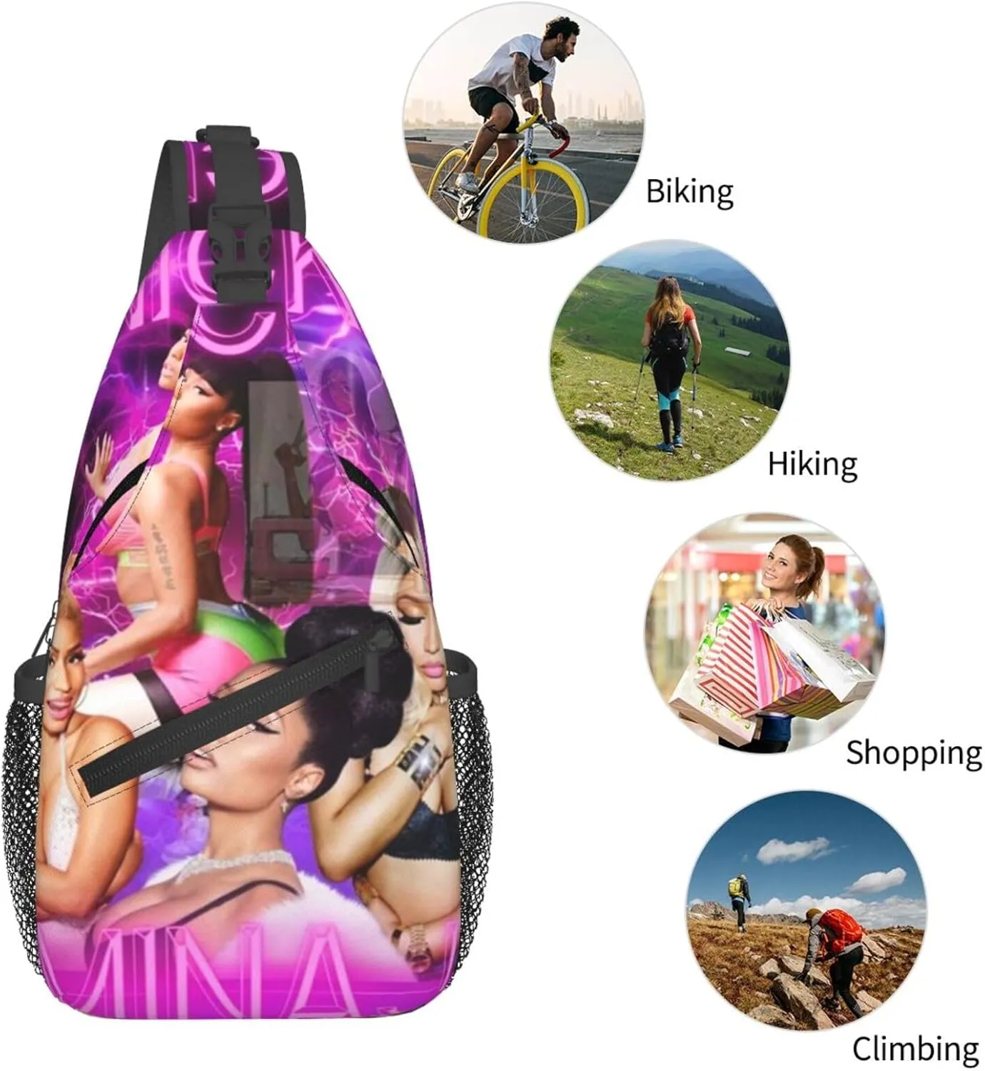 N-icki Minaj Crossbody Sling Backpack Sling Bag Multipurpose Travel Hiking Chest Bag Daypack for Women Men