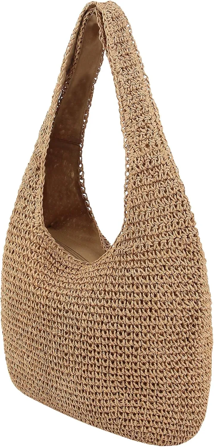 Naimo Women Straw Beach Shoulder Bag Woven Tote Handbag Large Handmade Weaving Summer Casual Hobo Bag