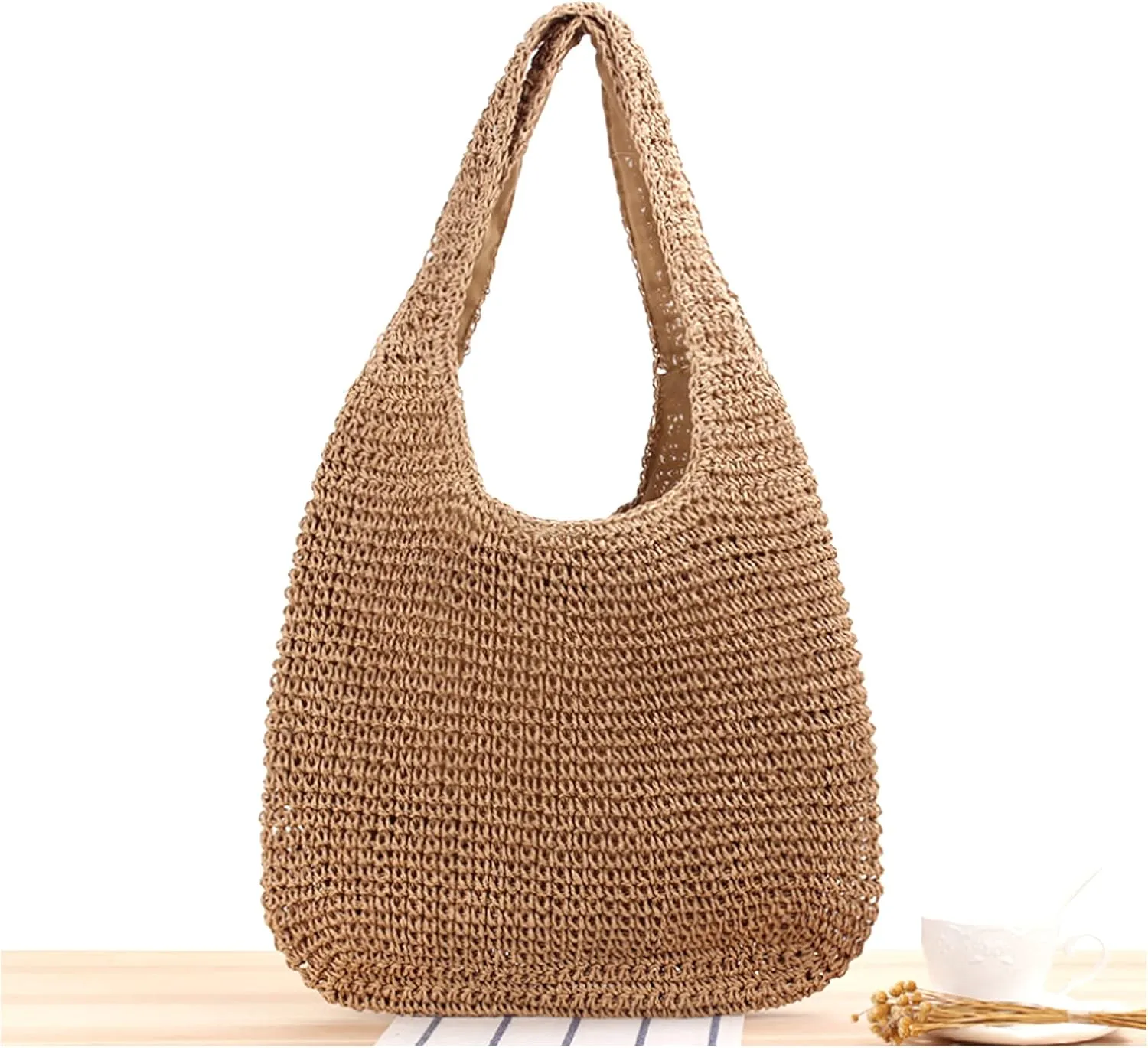 Naimo Women Straw Beach Shoulder Bag Woven Tote Handbag Large Handmade Weaving Summer Casual Hobo Bag