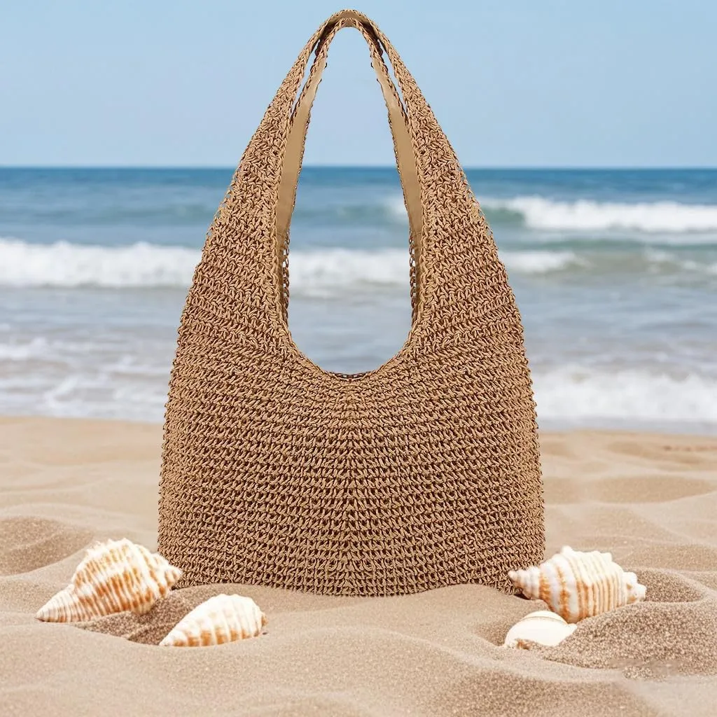 Naimo Women Straw Beach Shoulder Bag Woven Tote Handbag Large Handmade Weaving Summer Casual Hobo Bag