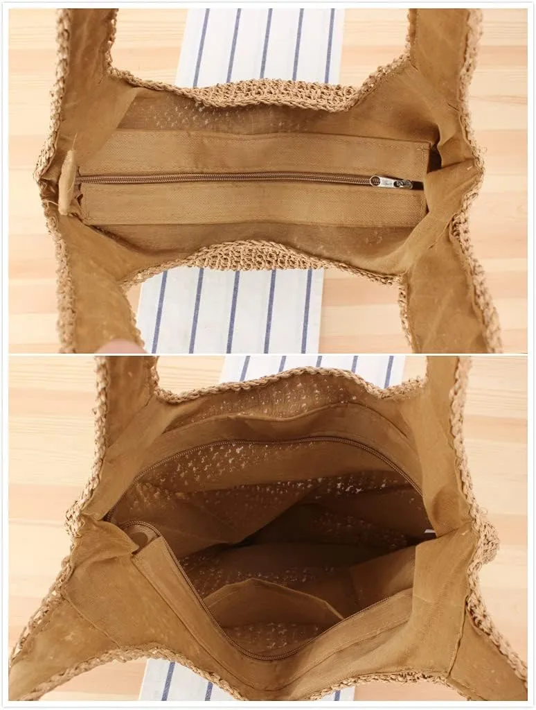 Naimo Women Straw Beach Shoulder Bag Woven Tote Handbag Large Handmade Weaving Summer Casual Hobo Bag