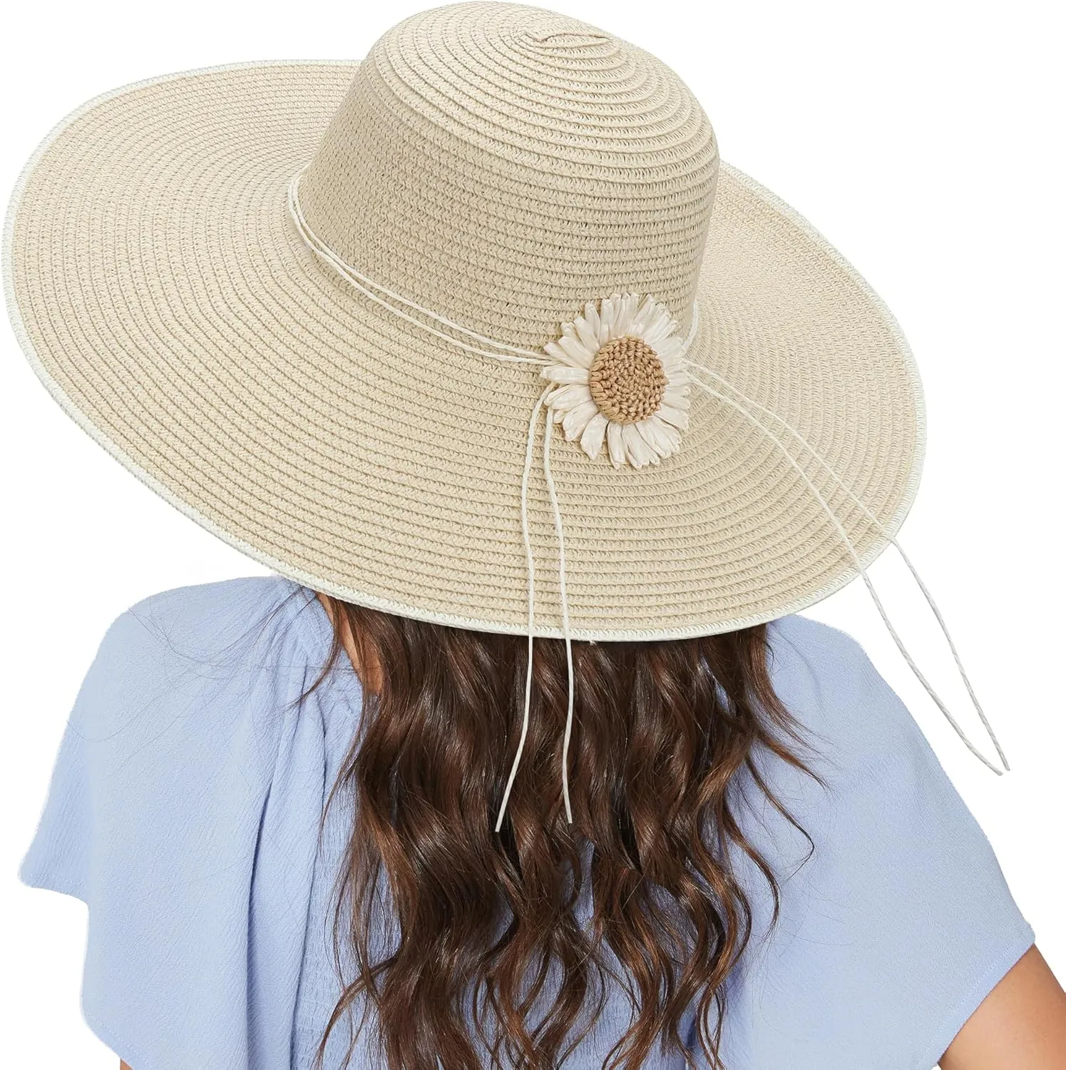 Naivlizer Women Wide Brim Sun Hat UPF50 Straw Summer Hat Floppy Beach Hat Roll-Up