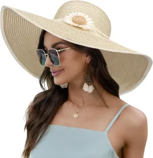 Naivlizer Women Wide Brim Sun Hat UPF50 Straw Summer Hat Floppy Beach Hat Roll-Up