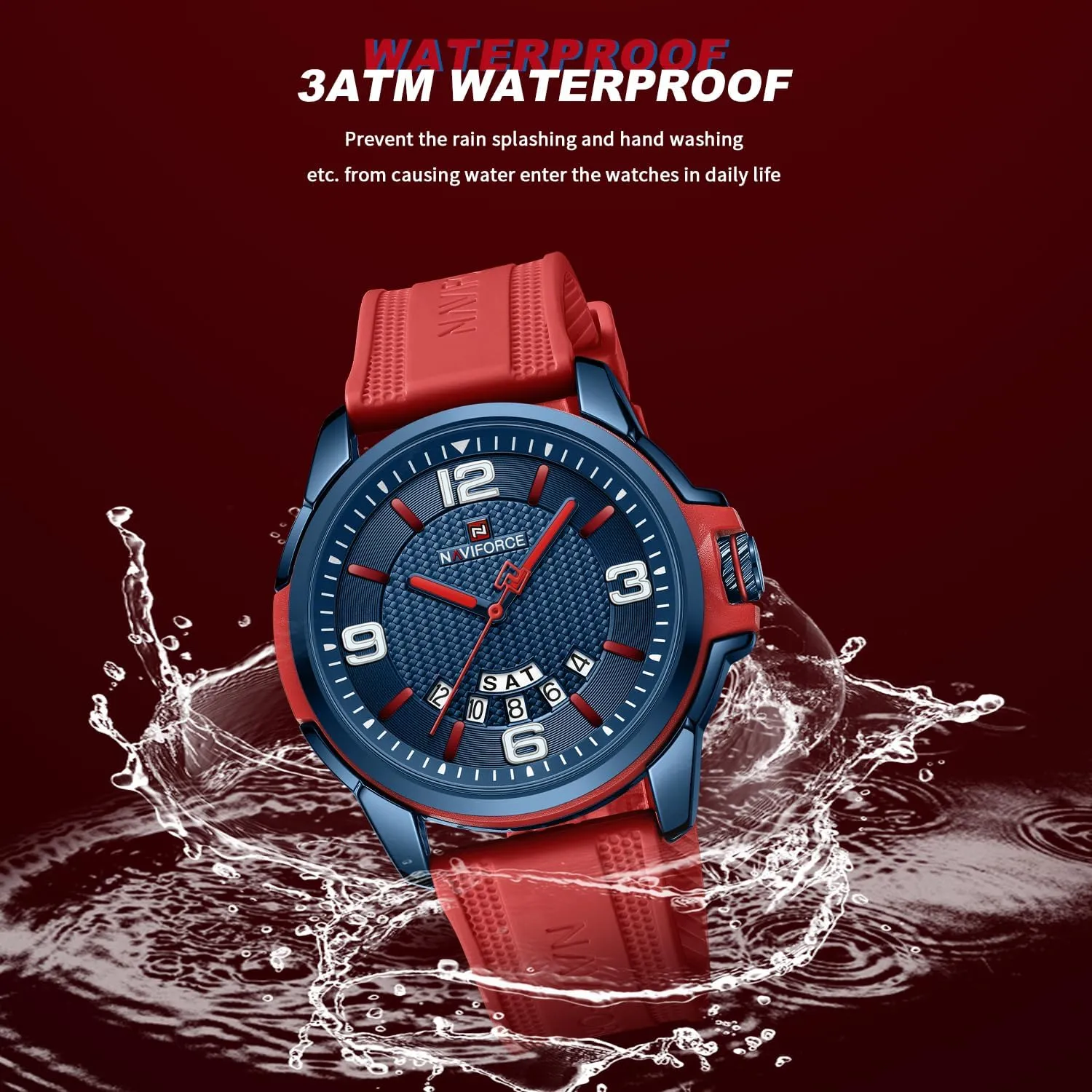 NAVIFORCE Waterproof Watch for Men Women, Analog Auto Date Military Sports Unisex Wristwatch,Silicone Strap