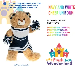 Navy and White Cheer Uniform 14-18 inch Plush Toy Outfit – Soft Cheerleader Costume Dress for Stuffed Animals Figure Accessories Ideal for Sports Play and Dress-Up