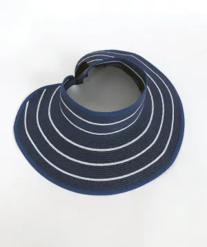 Navy and White Wide Brim Woven Straw Visor