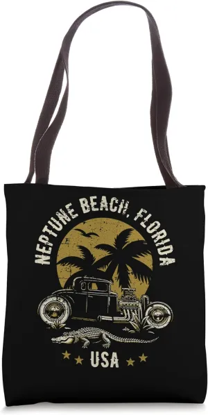 Neptune Beach Florida Sunset Hotrod Distressed Design Tote Bag