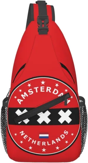 Netherlands Amsterdam Flag Circle Crossbody Bag Cross Chest Bag Adjustable Sling Backpack Sports Gym Shoulder Bags Travel Cycling Daypack Diagonally Casual Rucksack
