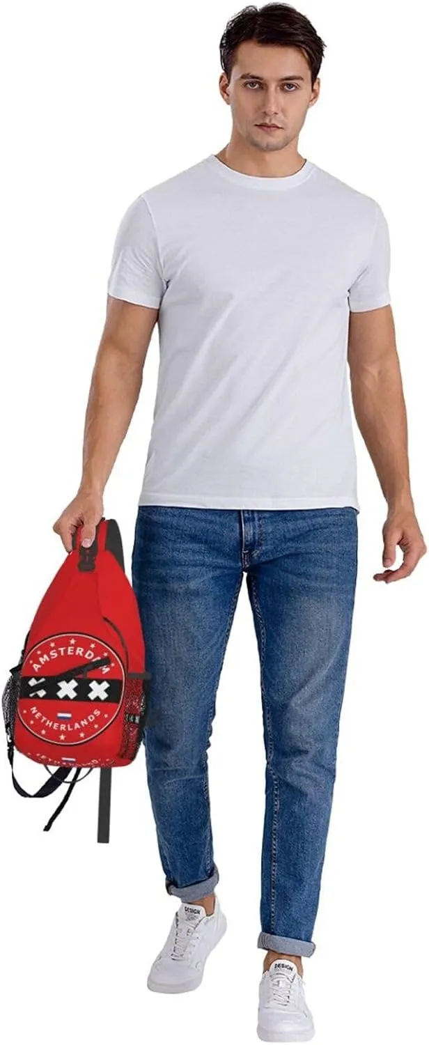 Netherlands Amsterdam Flag Circle Crossbody Bag Cross Chest Bag Adjustable Sling Backpack Sports Gym Shoulder Bags Travel Cycling Daypack Diagonally Casual Rucksack