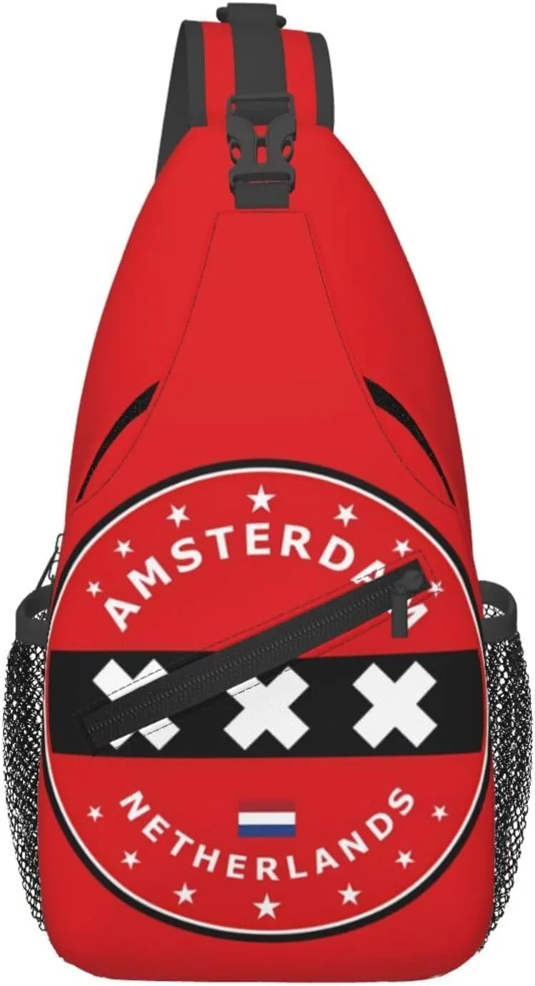 Netherlands Amsterdam Flag Circle Crossbody Bag Cross Chest Bag Adjustable Sling Backpack Sports Gym Shoulder Bags Travel Cycling Daypack Diagonally Casual Rucksack