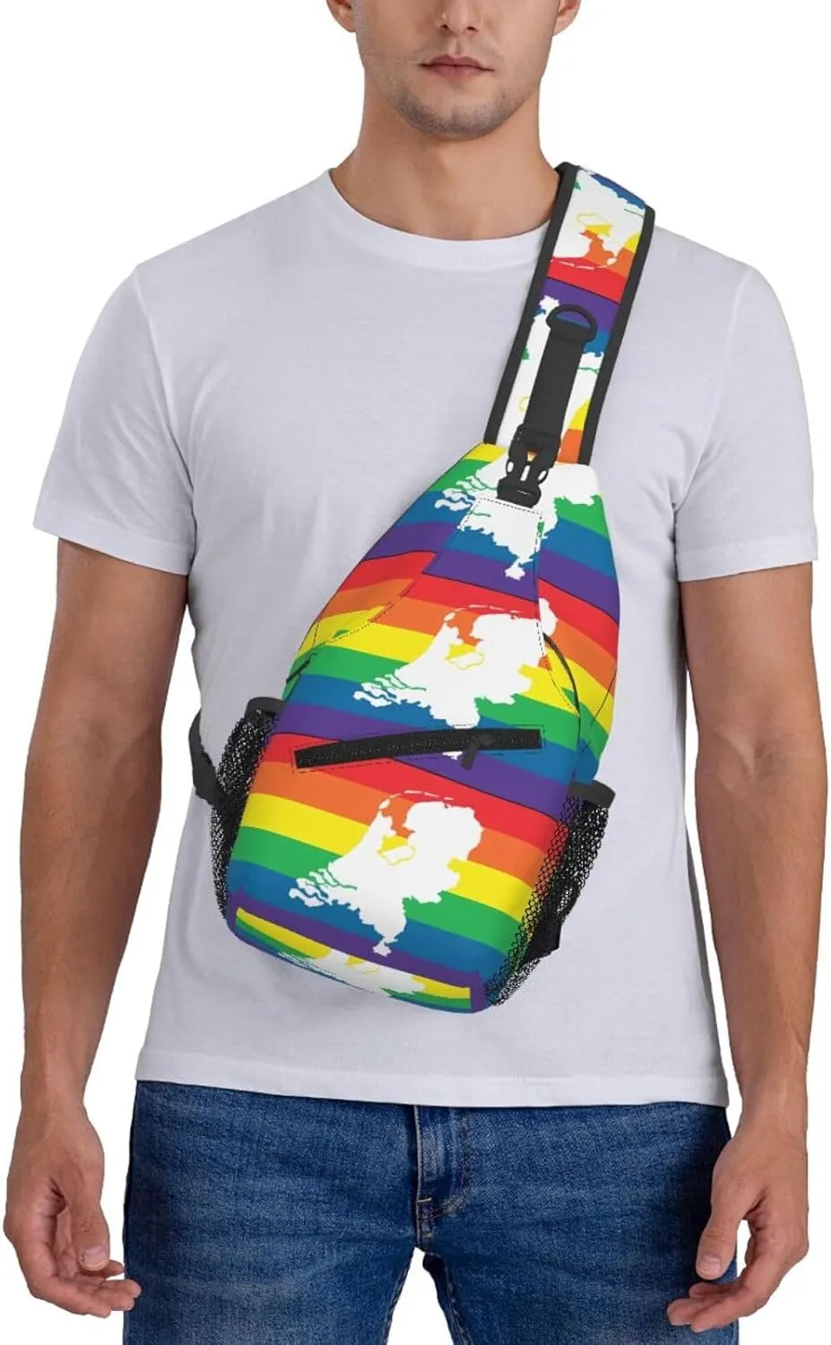 Netherlands Holland LGBT Pride Flag Crossbody Bag Cross Chest Bag Adjustable Sling Backpack Sports Gym Shoulder Bags Travel Cycling Daypack Diagonally Casual Rucksack