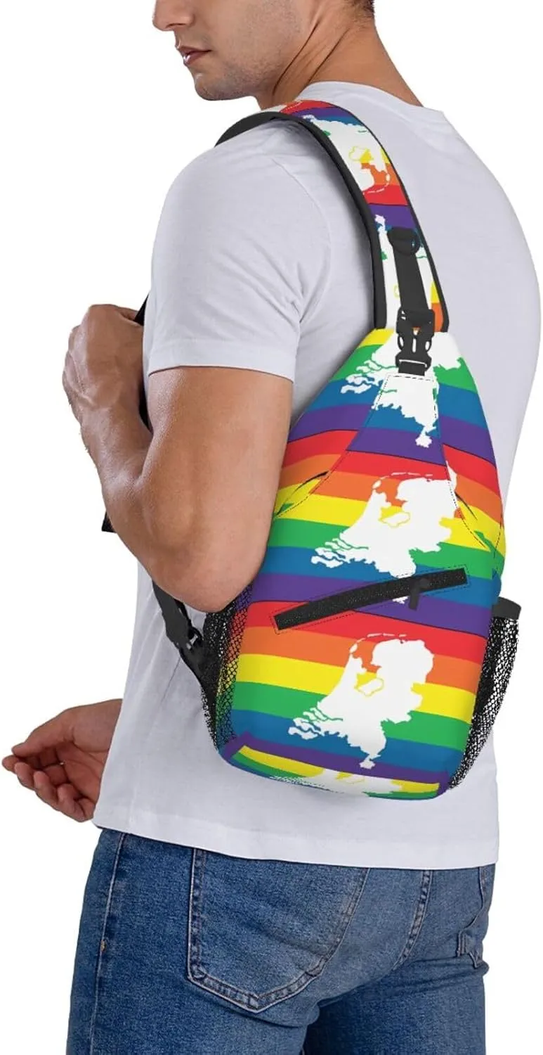 Netherlands Holland LGBT Pride Flag Crossbody Bag Cross Chest Bag Adjustable Sling Backpack Sports Gym Shoulder Bags Travel Cycling Daypack Diagonally Casual Rucksack