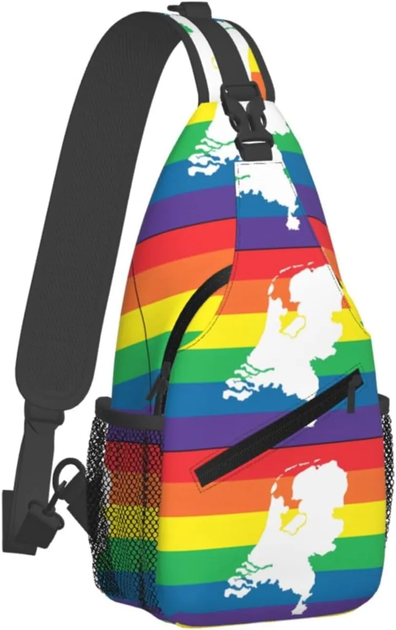 Netherlands Holland LGBT Pride Flag Crossbody Bag Cross Chest Bag Adjustable Sling Backpack Sports Gym Shoulder Bags Travel Cycling Daypack Diagonally Casual Rucksack