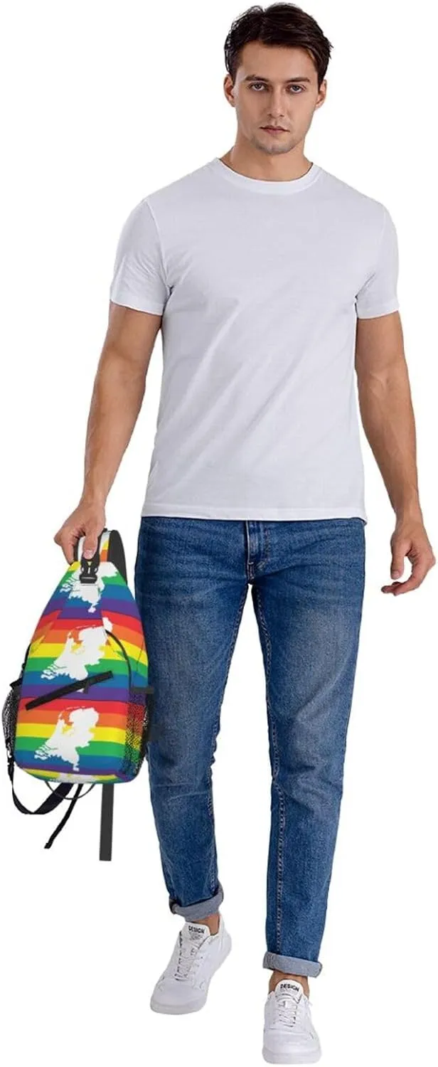 Netherlands Holland LGBT Pride Flag Crossbody Bag Cross Chest Bag Adjustable Sling Backpack Sports Gym Shoulder Bags Travel Cycling Daypack Diagonally Casual Rucksack